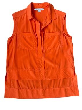 Diane von Furstenberg Lensley Silk Blouse  8 Sleeveless Tunic Top Orange